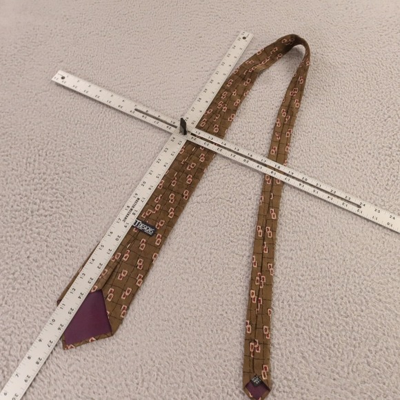 LT Designs Tie Brown Abstract Shapes 100% Silk Hand Made‎ in USA 3.75" - Picture 7 of 7